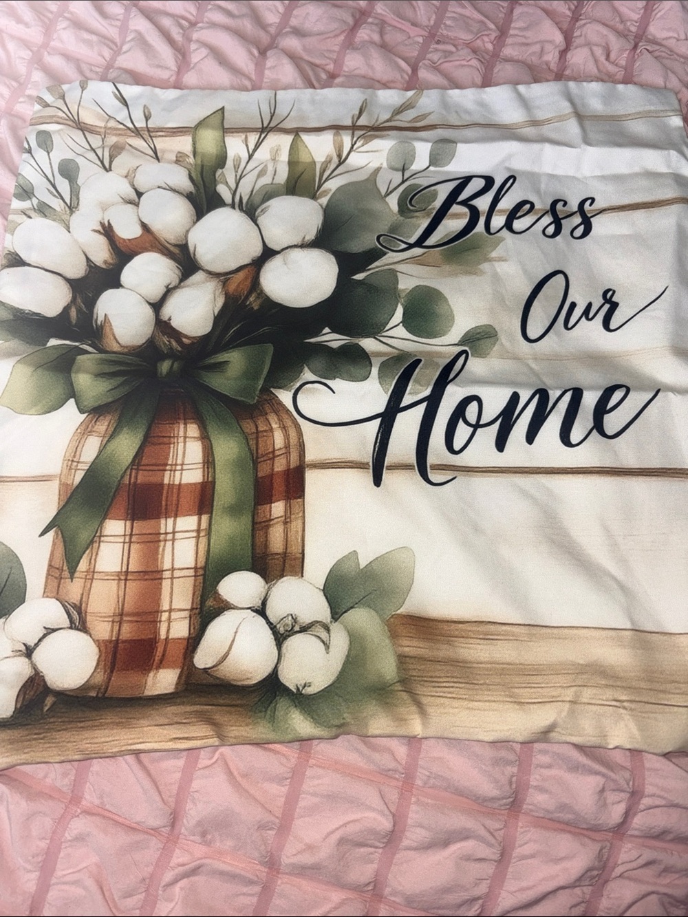 Bless Our Home Cotton Bouquet Decorative Throw Pillow Cover - White & Green